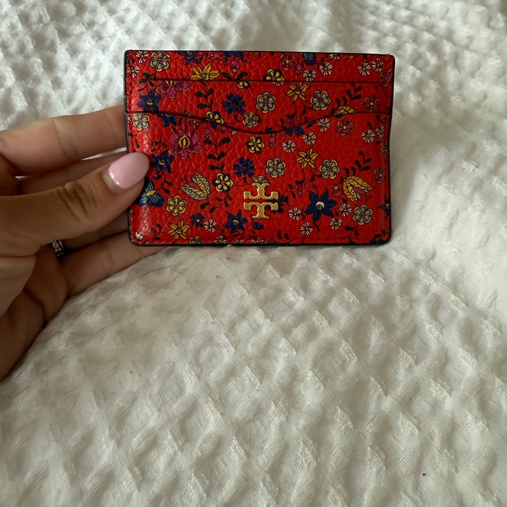Tory Burch Red Floral Print Card Holder